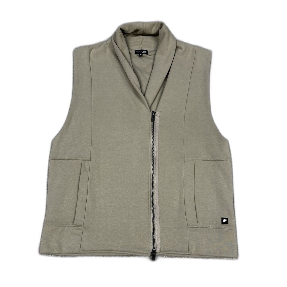 Fundamental Coast Zip Front Kelly Vest Womens Medium Sweatshirt Shawl Collar Tan
